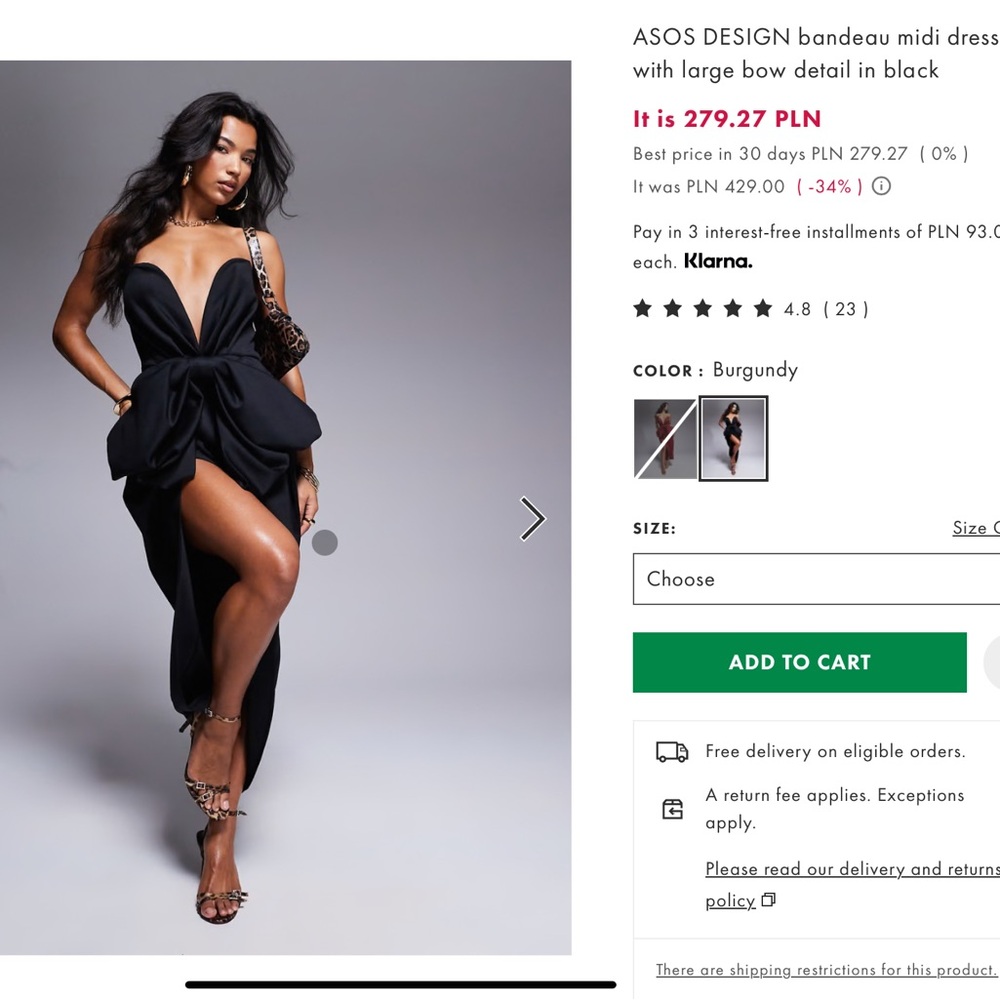 NWT - Black Bandeau Midi Dress with Bow Detail